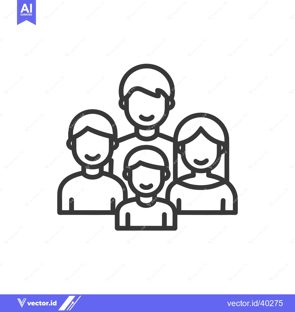 Premium Vector of Minimalist Family Icon: Line Art Depicting Parents and Children Togeth
