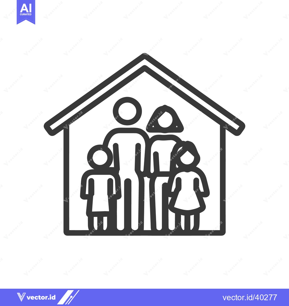 Premium Vector of Minimalist Family Home Icon: Line Art Depicting Parents and Children