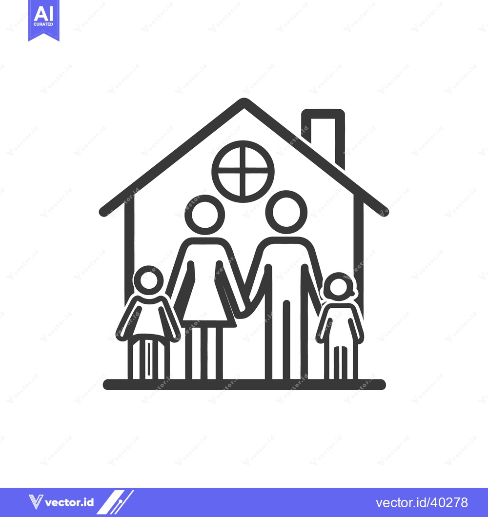 Premium Vector of Minimalist Family Home Icon: Stylized Parents and Children in House Ou