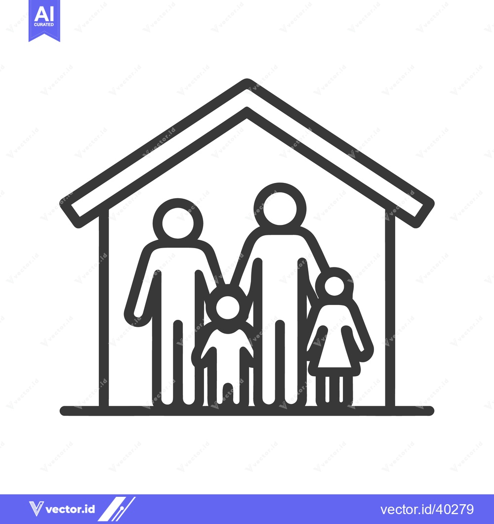 Premium Vector of Family Home Icon: Minimalist Line Art Depicting Parents and Children