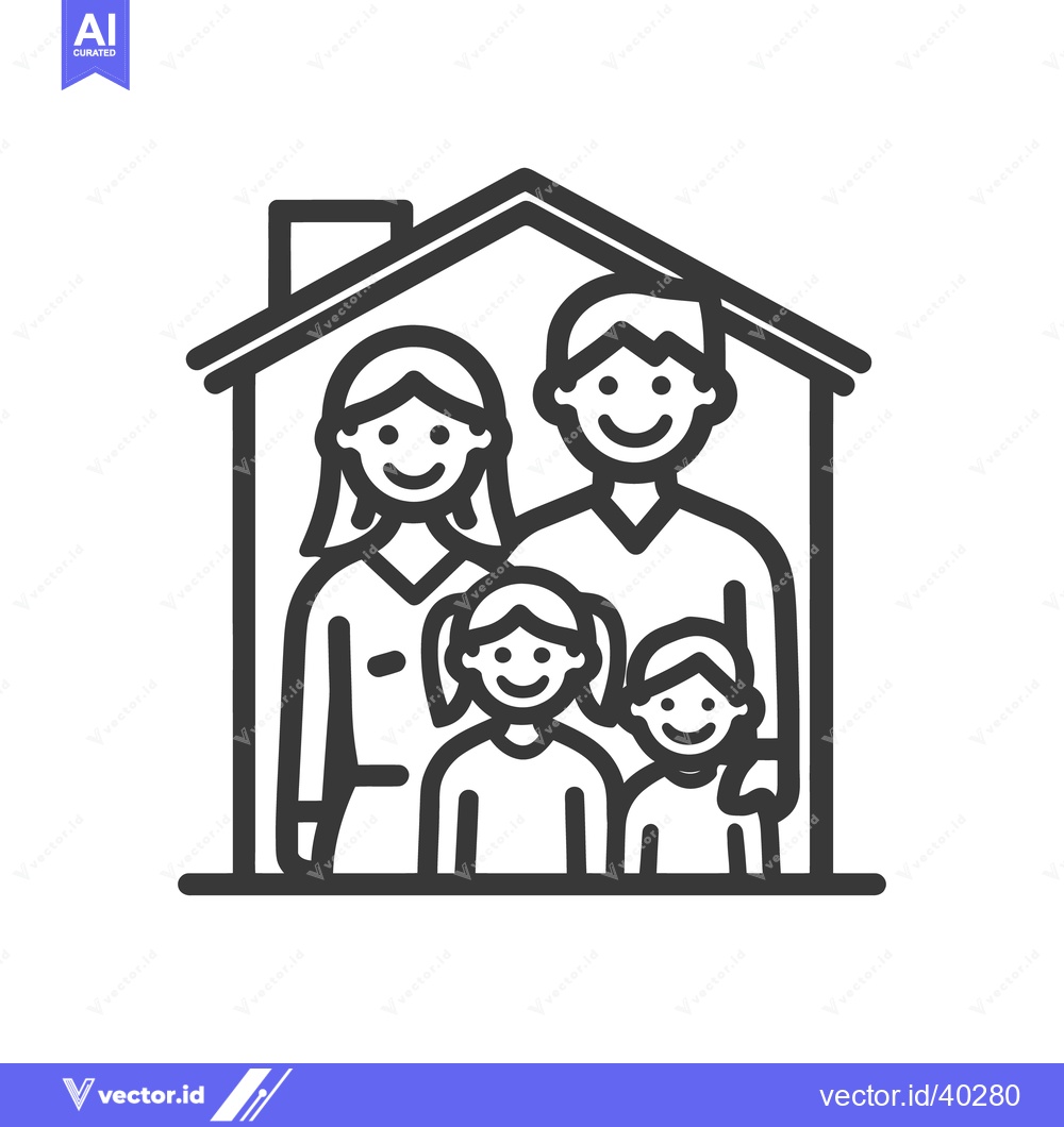 Premium Vector dari Happy Family in House Outline Icon, Simple Vector Illustration