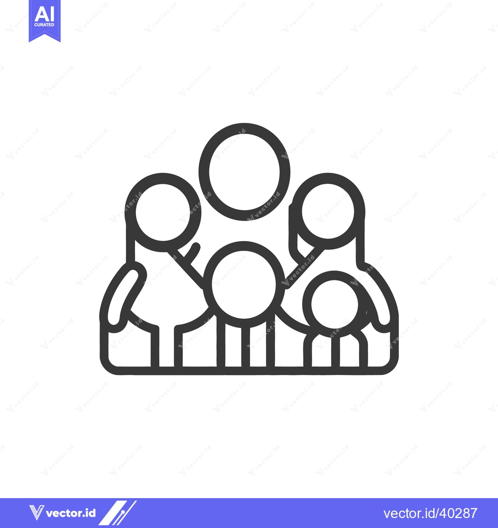Premium Vector dari A simple outlined illustration shows a family of five people together