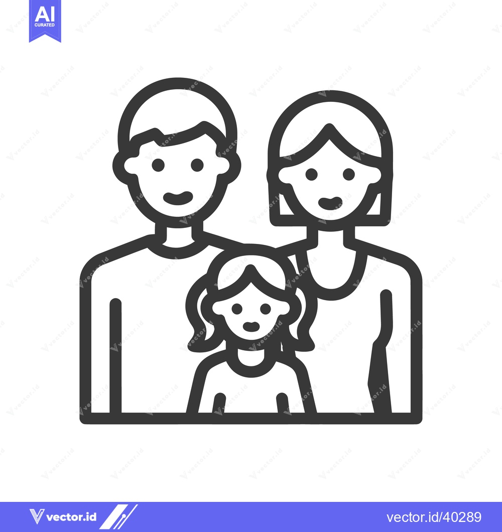 Premium Vector dari Minimalist Family Portrait Icon: Father, Mother, and Daughter in Black