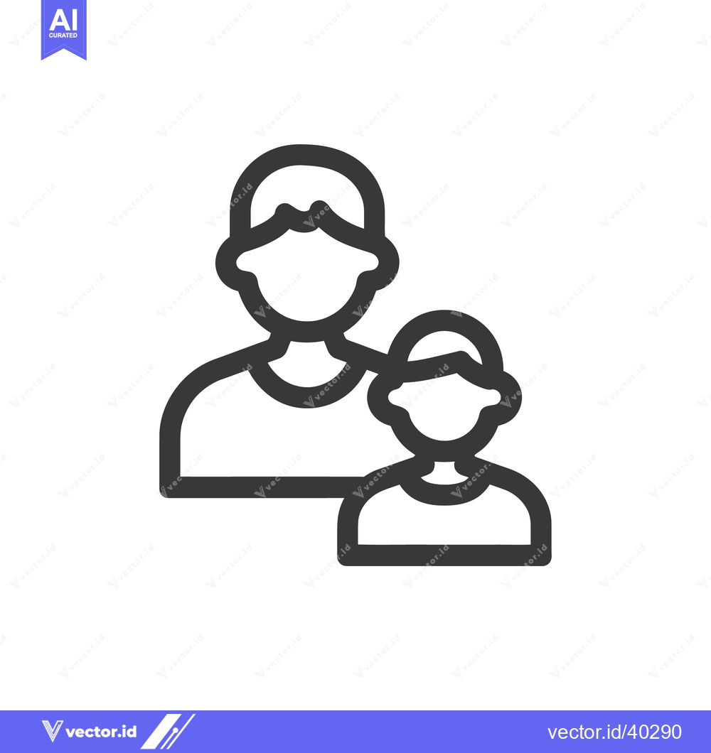 Premium Vector dari Minimalist Icon of Two People, Parent and Child, Dark Outline on White