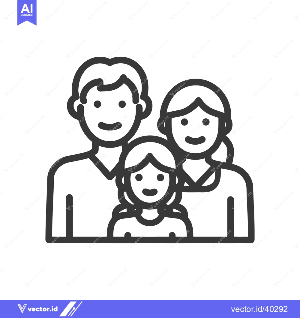 Premium Vector dari Happy Family Icon: Simple Line Art of Parents and Child Smiling
