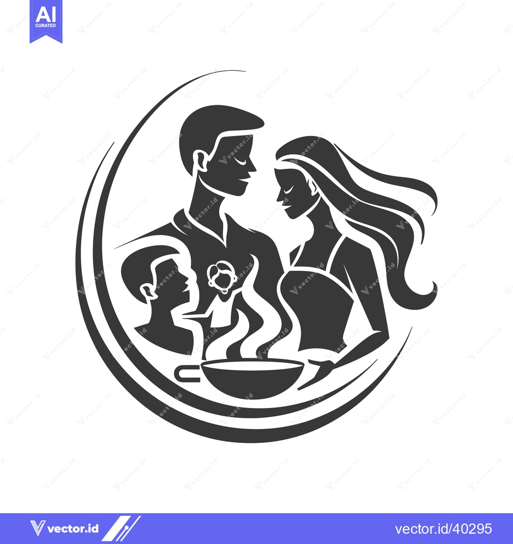 Premium Vector of Family of Four in Silhouette with a Cup of Steaming Drink