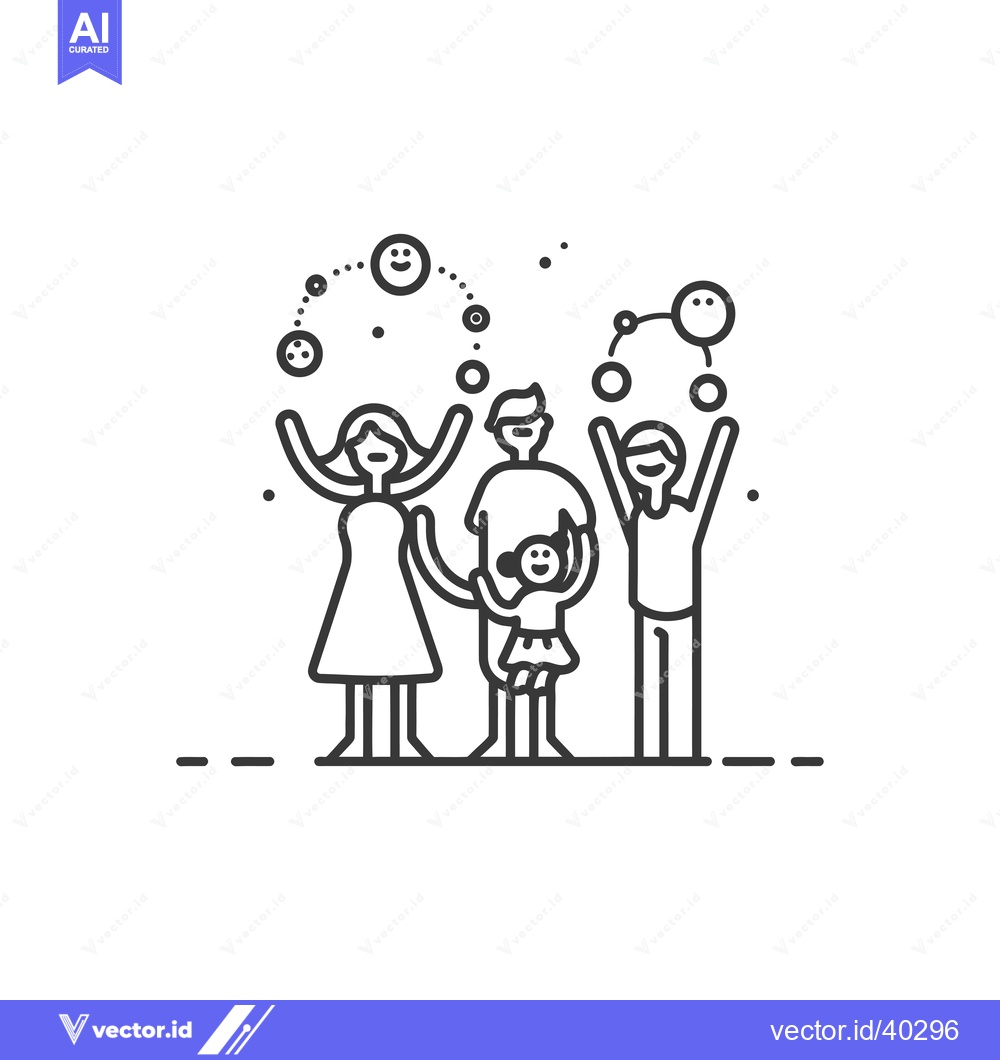 Premium Vector of Family of Four with Smiling Faces and Orbs
