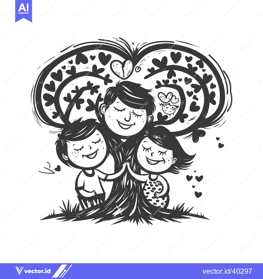 Premium Vector of Family of Three Embracing a Heart-Shaped Tree