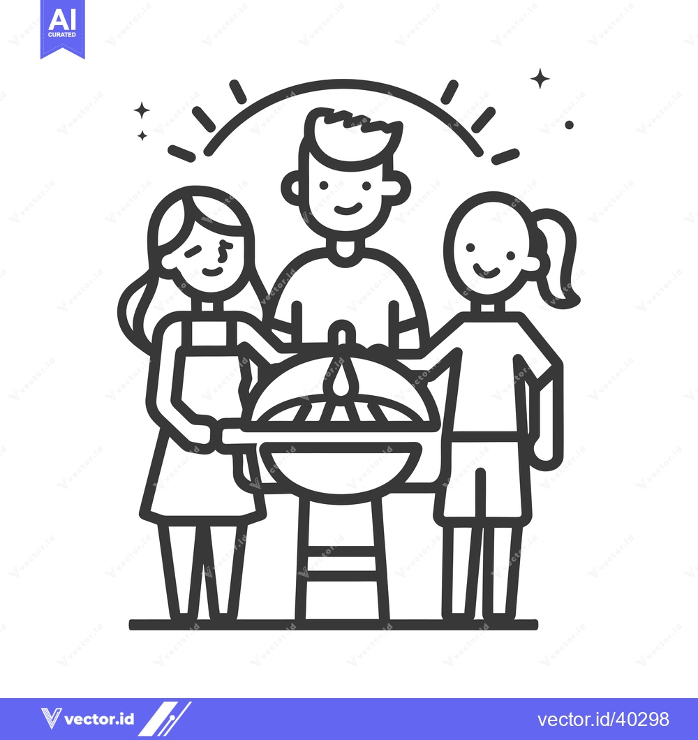 Premium Vector dari Family of Three Grilling Food Together