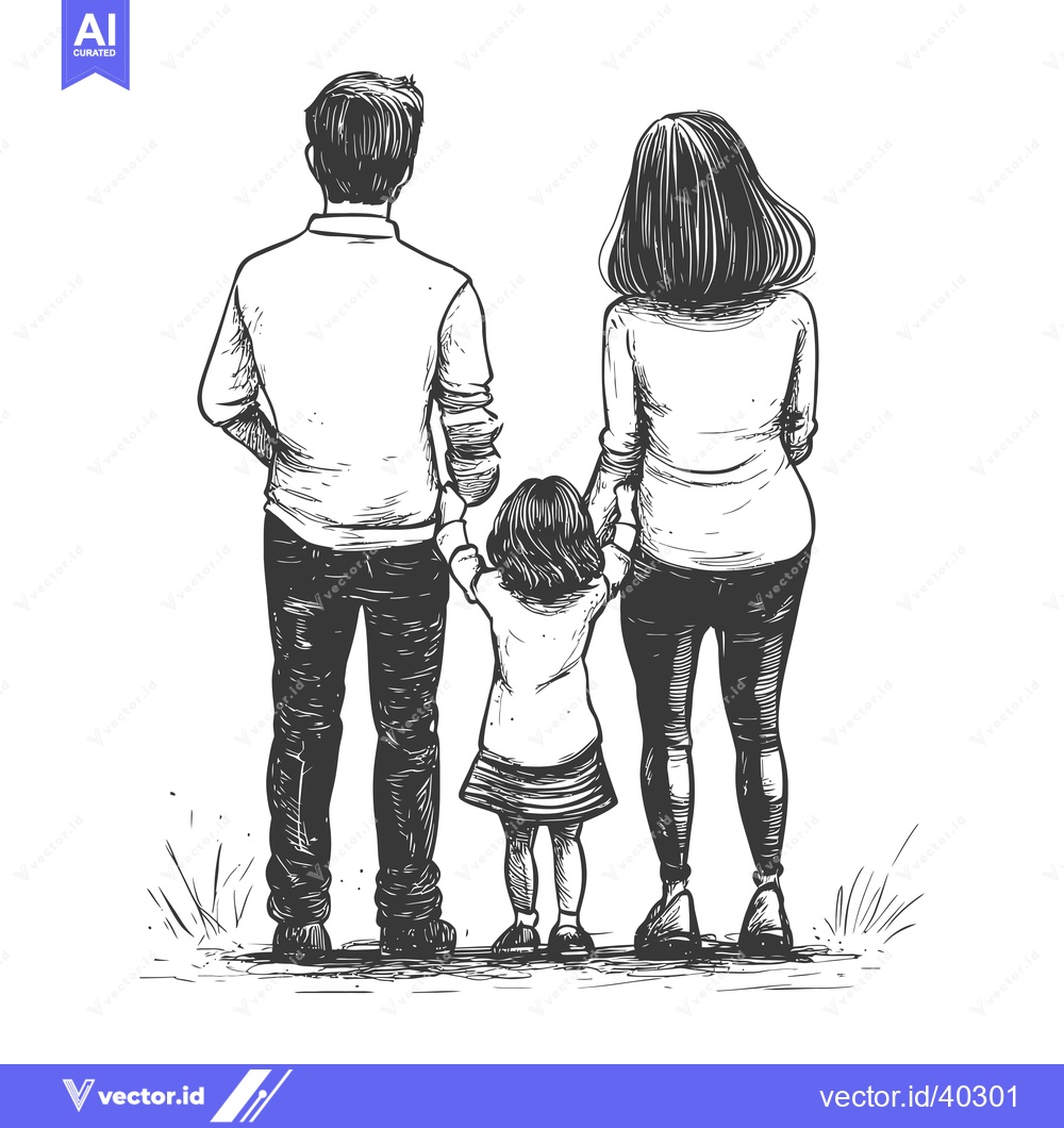 Premium Vector dari Family of Three Walking Away from the Viewer
