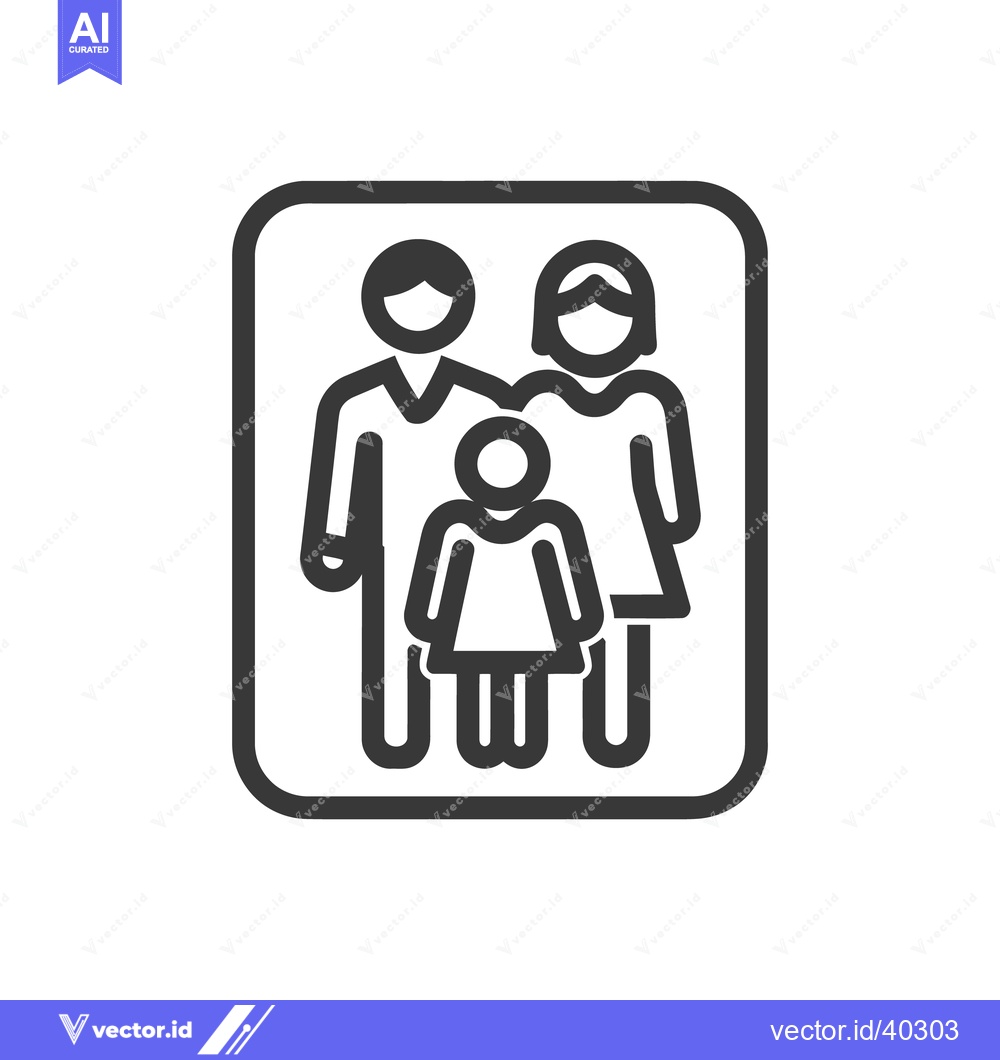 Premium Vector dari Minimalist Family Icon: Father, Mother, and Child in Rounded Square Fr