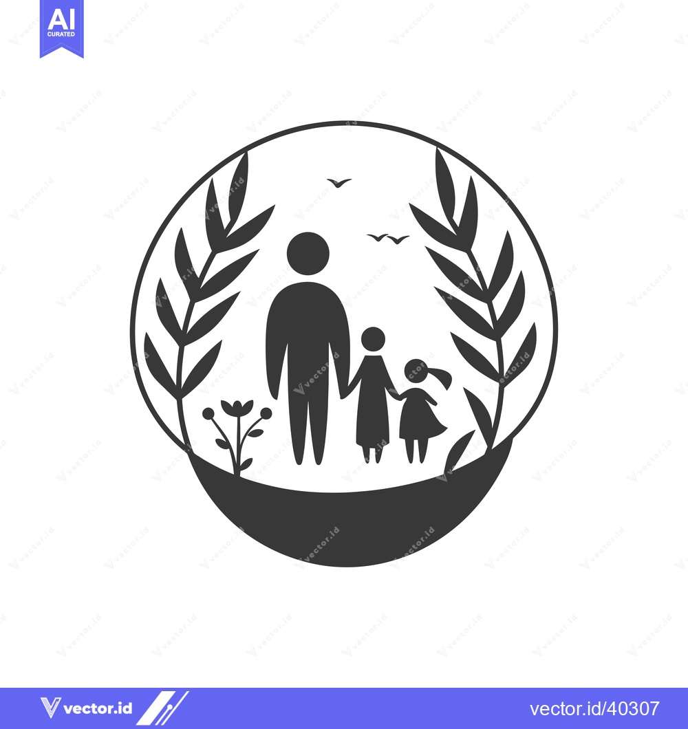 Premium Vector of Family Silhouette Within a Circle Framed by Foliage and Birds