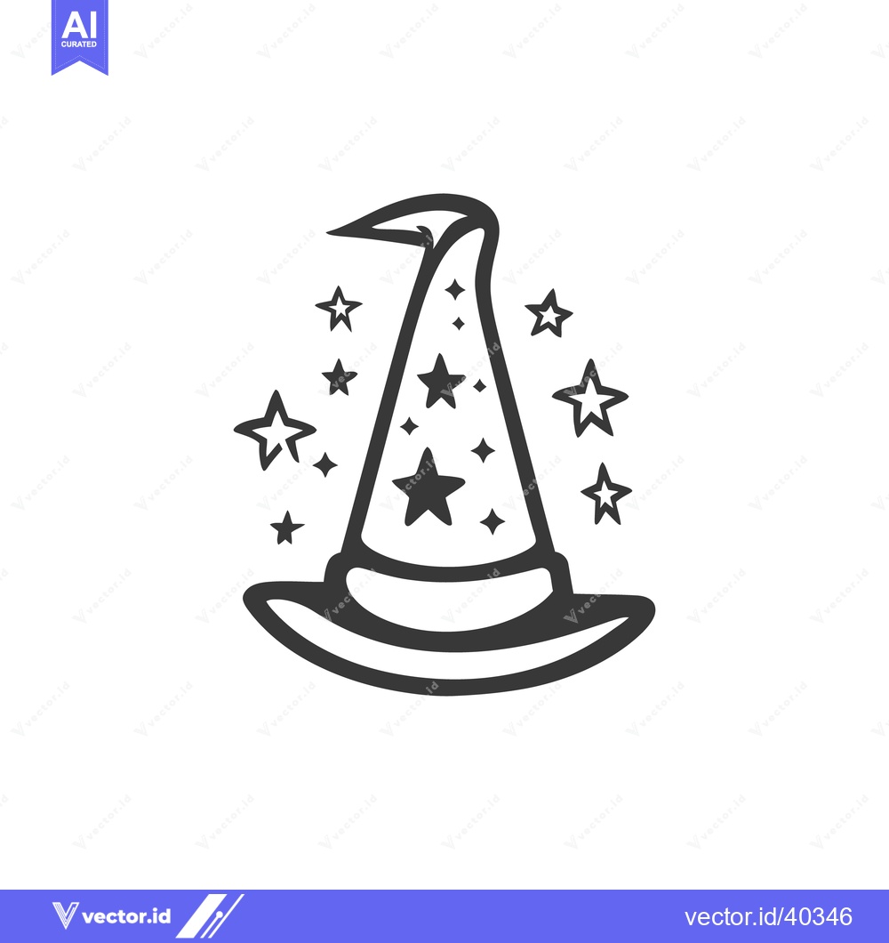 Premium Vector dari A stylized black and white illustration of a wizard hat