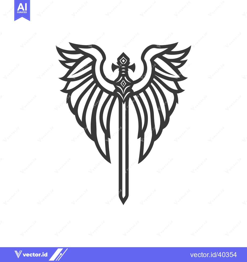 Premium Vector dari A stylized sword adorned with wings presented against a white backgrou