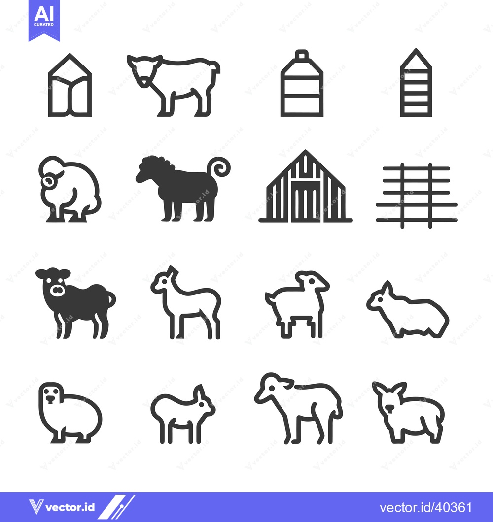 Premium Vector dari Farm Animal and Structure Icons Set
