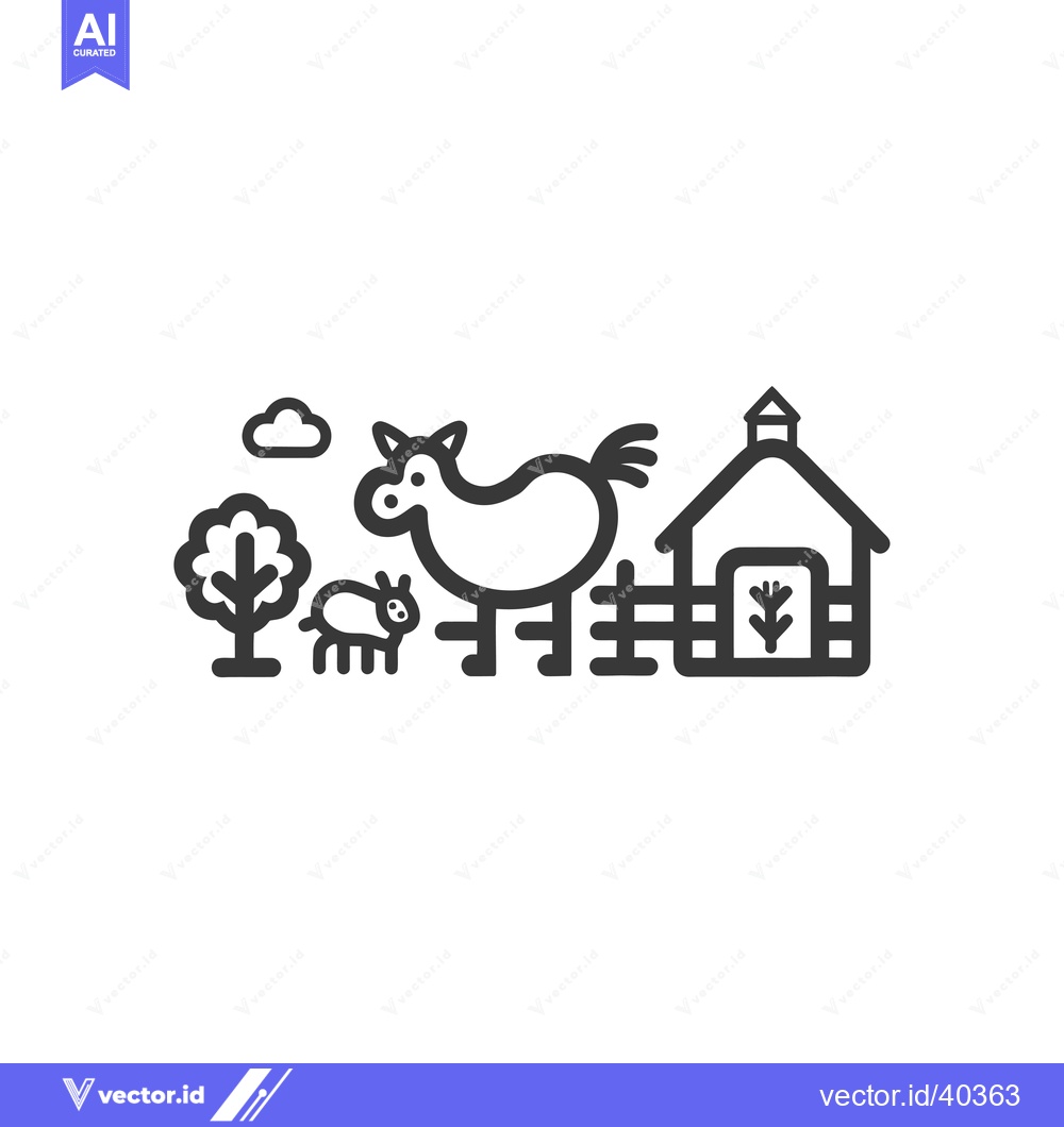 Premium Vector dari Farm Animals and Barn with Fence, Tree, and Cloud