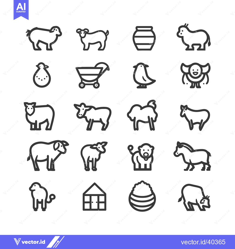 Premium Vector of Farm Animals and Objects Line Icon Set