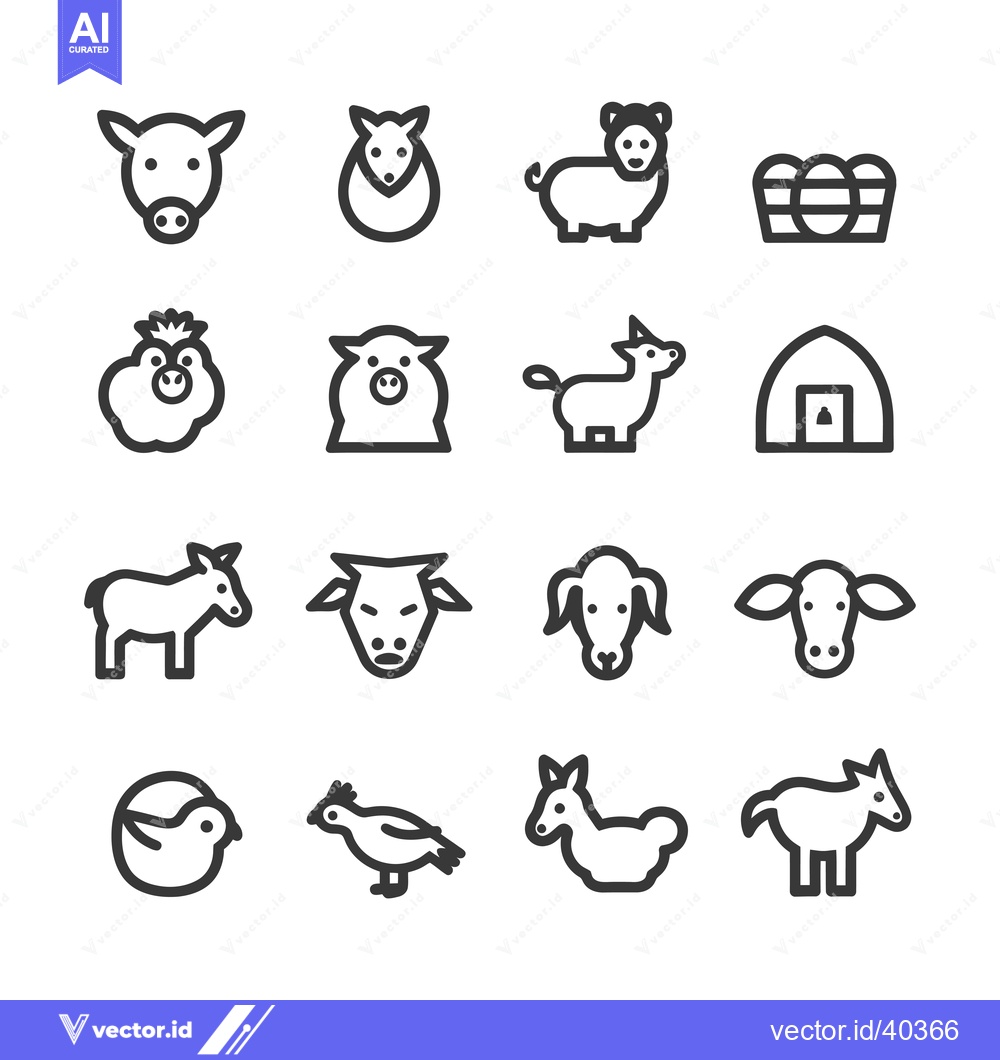 Premium Vector of Farm Animals and Objects Line Icons Set