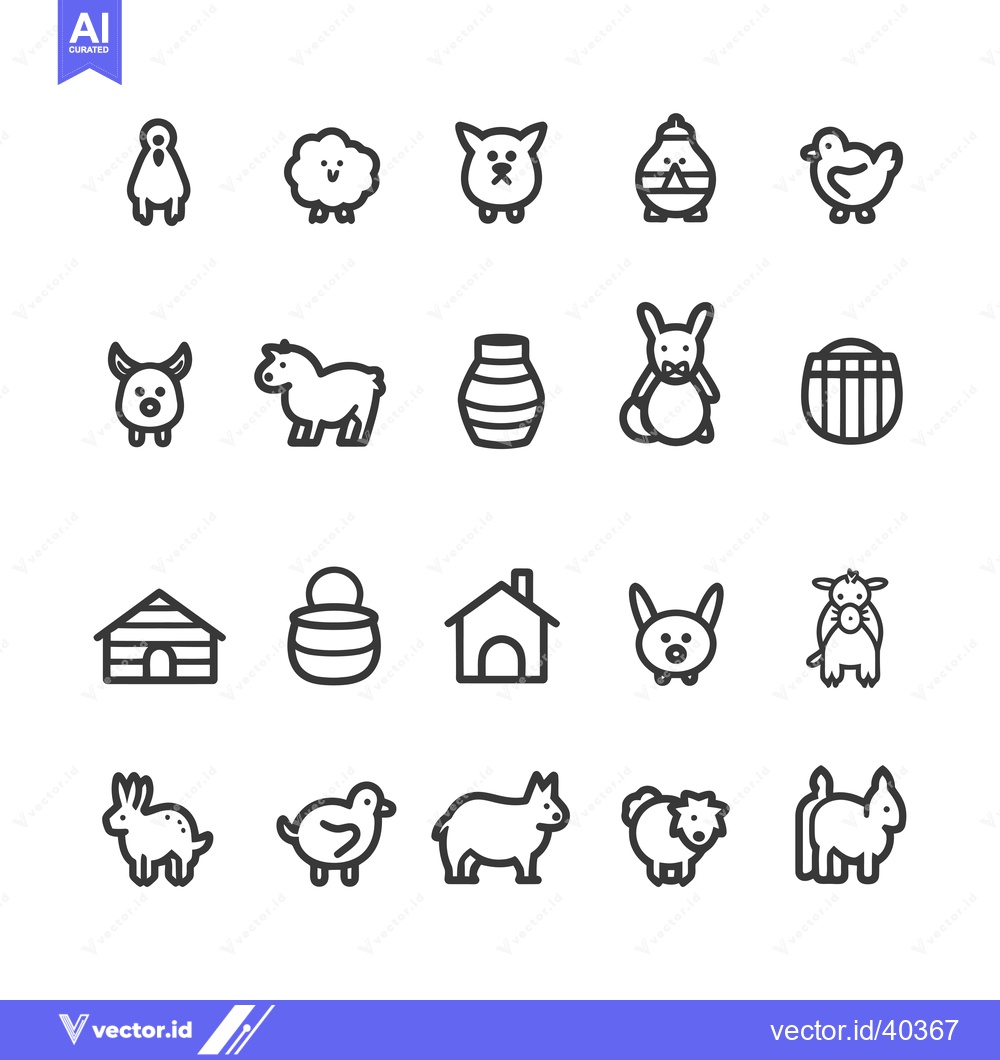Premium Vector dari Farm Animals and Objects Line Icons Set