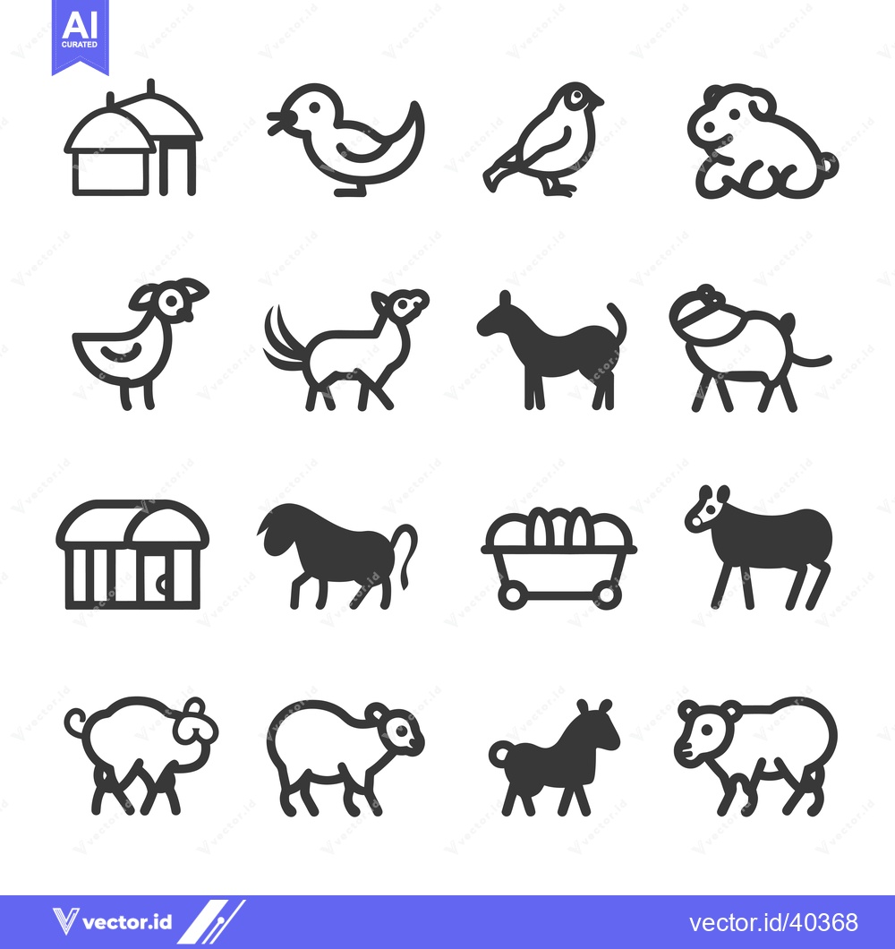 Premium Vector dari Farm Animals and Structures Icon Set