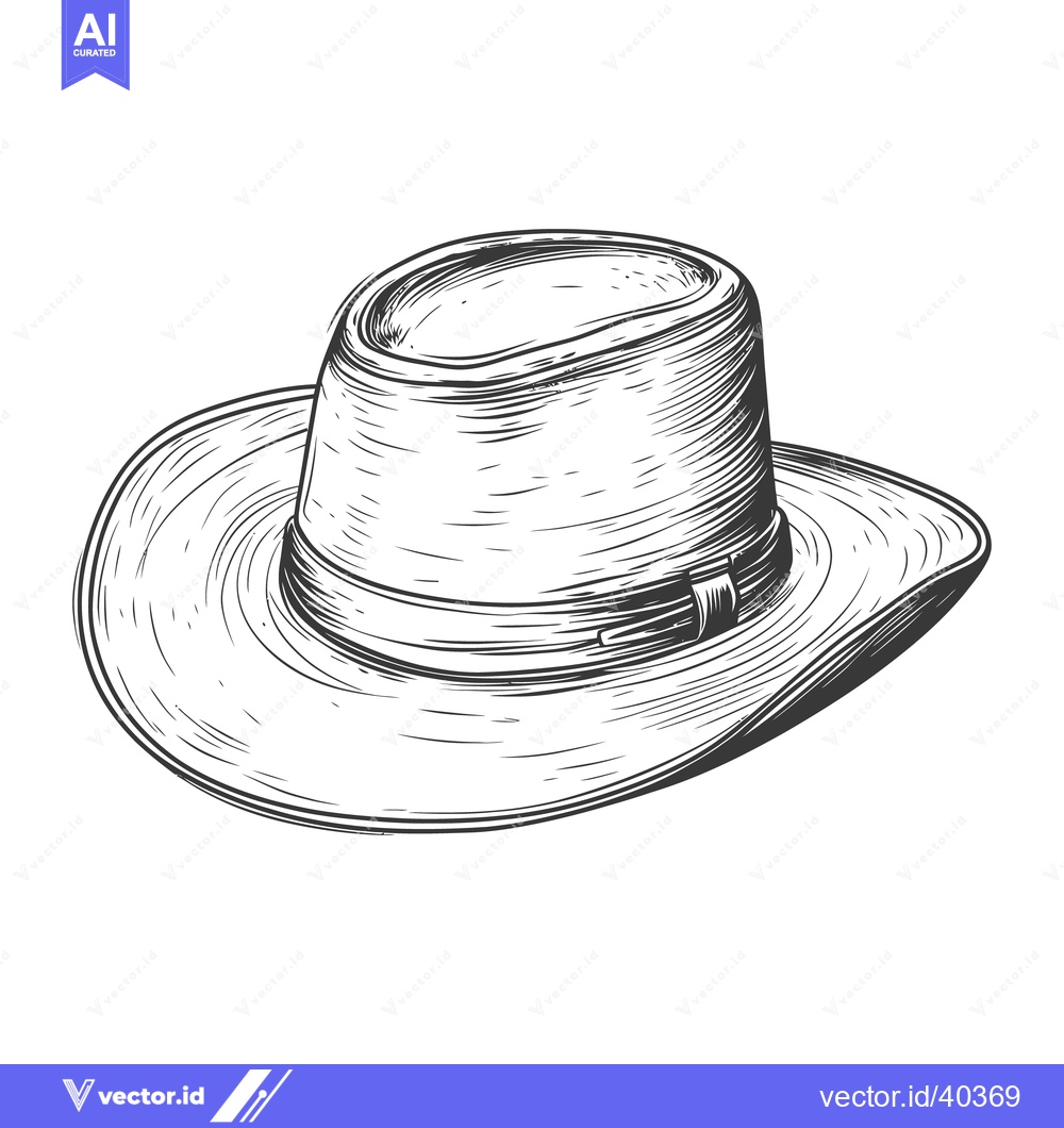 Premium Vector of This drawing features a vintage hat with a wide brim