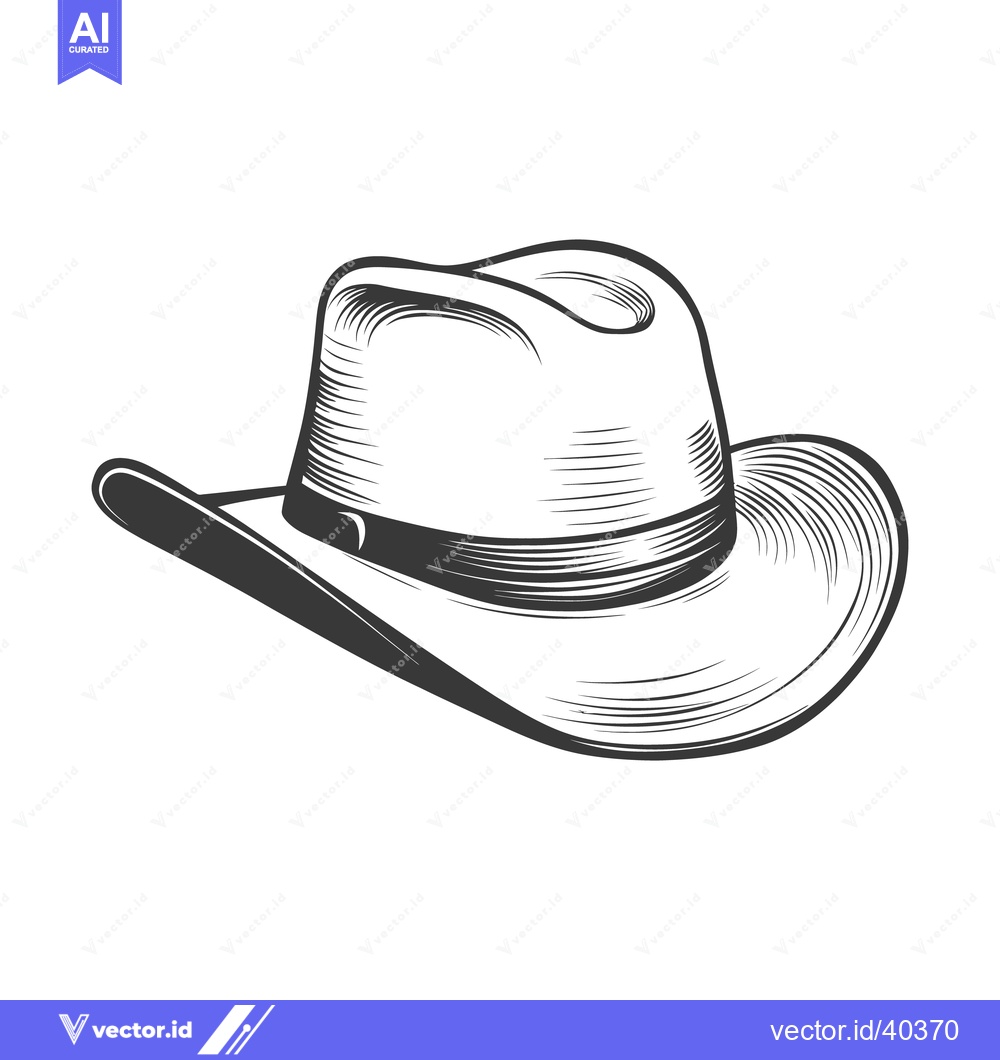 Premium Vector dari A Detailed Black and White Illustration of a Cowboy Hat