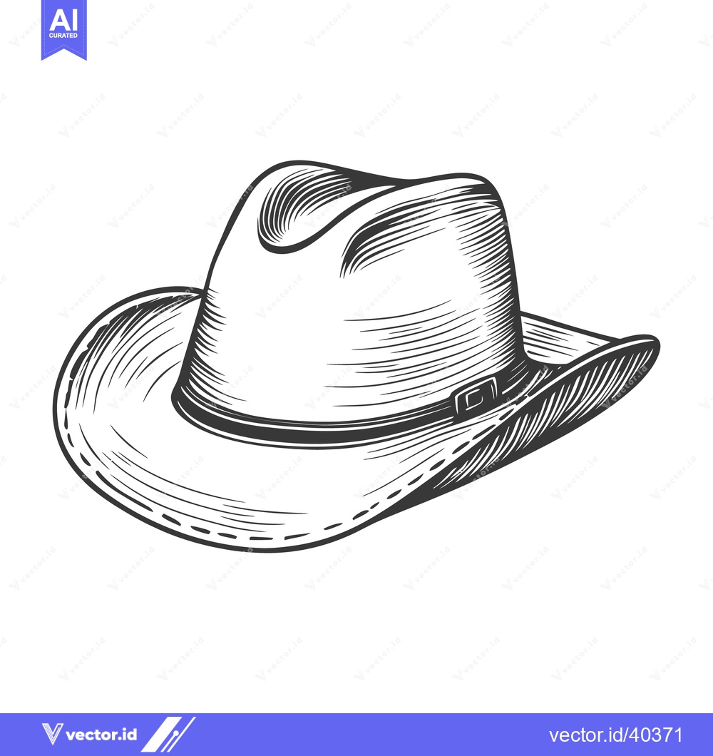 Premium Vector of A detailed monochrome illustration of a cowboy style hat