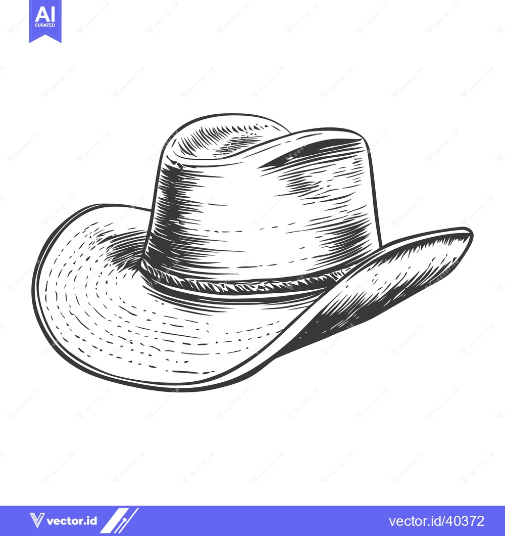 Premium Vector dari A black and white engraved depiction of a cowboy hat