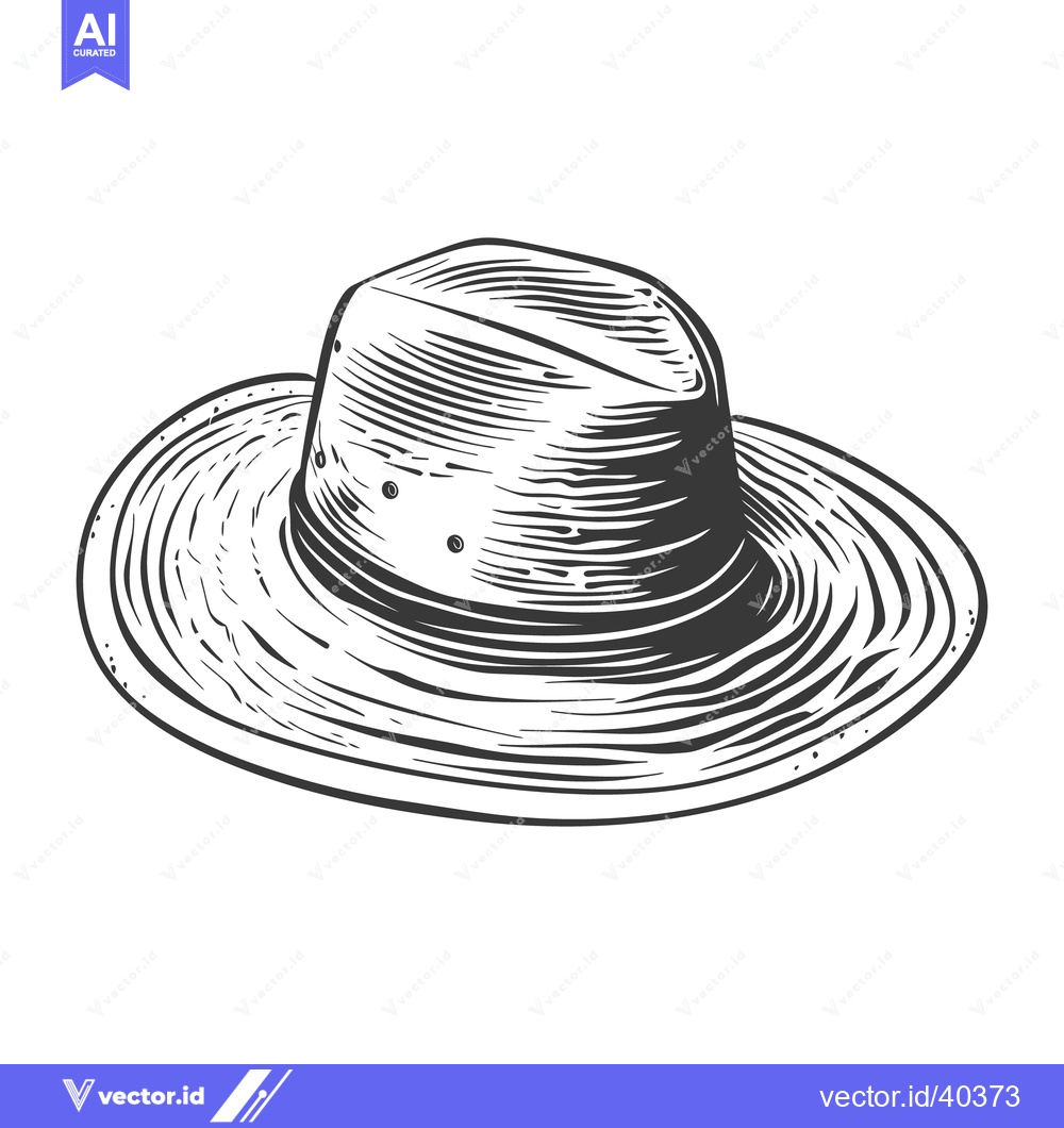 Premium Vector of A detailed monochrome line drawing of a wide brimmed hat