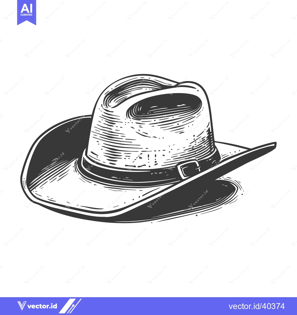 Premium Vector of A monochrome illustrated image of a traditional western cowboy hat