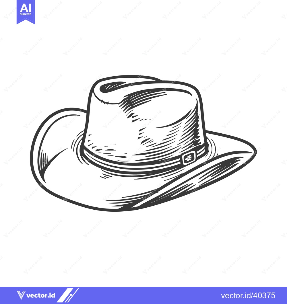 Premium Vector of A detailed black and white drawing of a cowboy hat