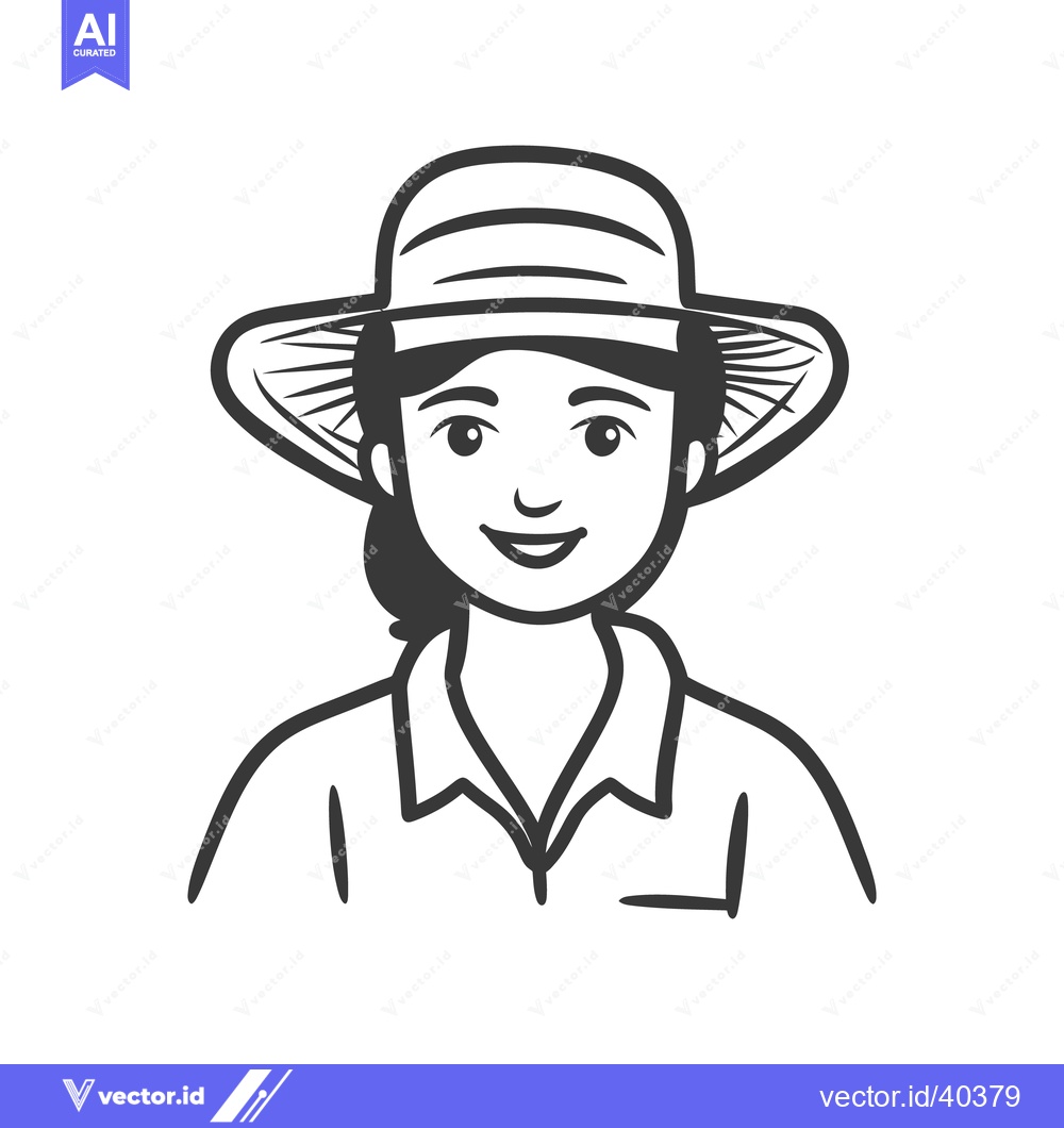 Premium Vector dari Smiling woman wearing a sun hat in a simple illustration