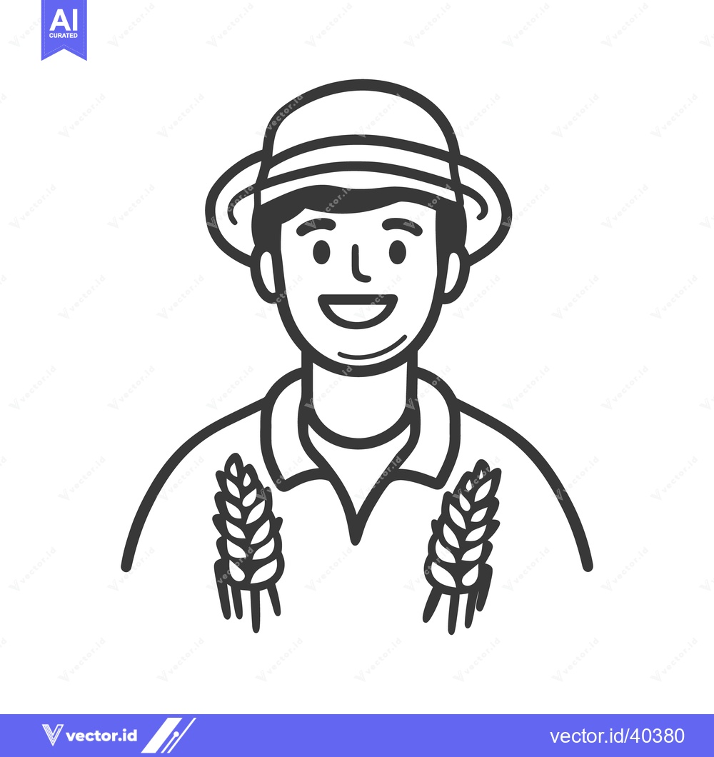 Premium Vector dari Smiling farmer wearing a hat with depictions of wheat on clothing