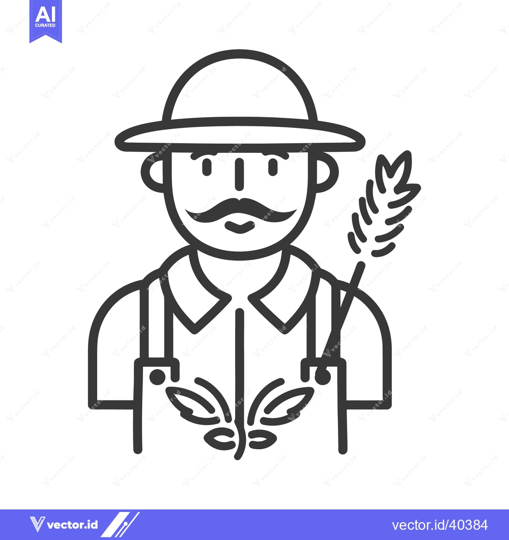 Premium Vector of A farmer wearing a hat and holding a crop of wheat