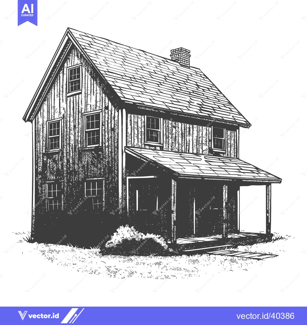 Premium Vector of Rustic Wooden Farmhouse With Porch and Chimney