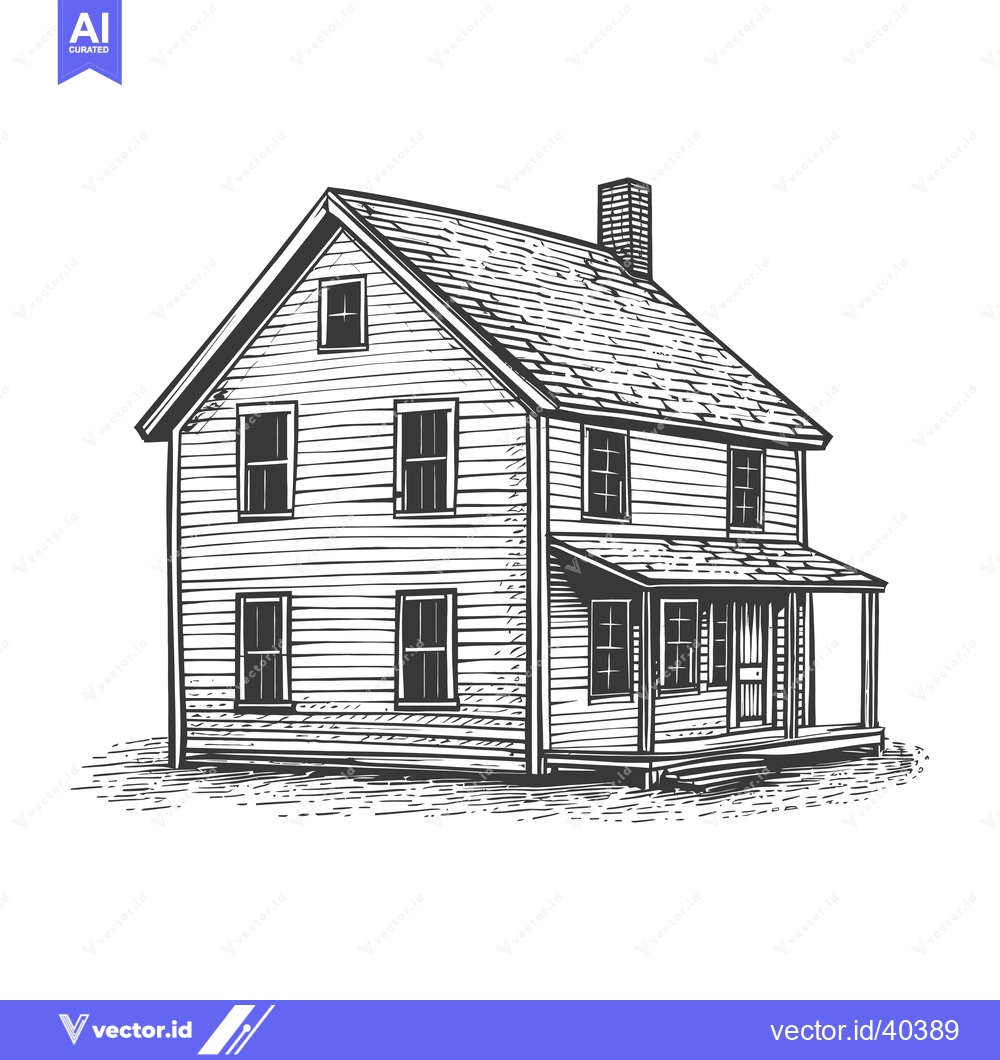 Premium Vector of A Two Story Wooden House With Porch And Chimney