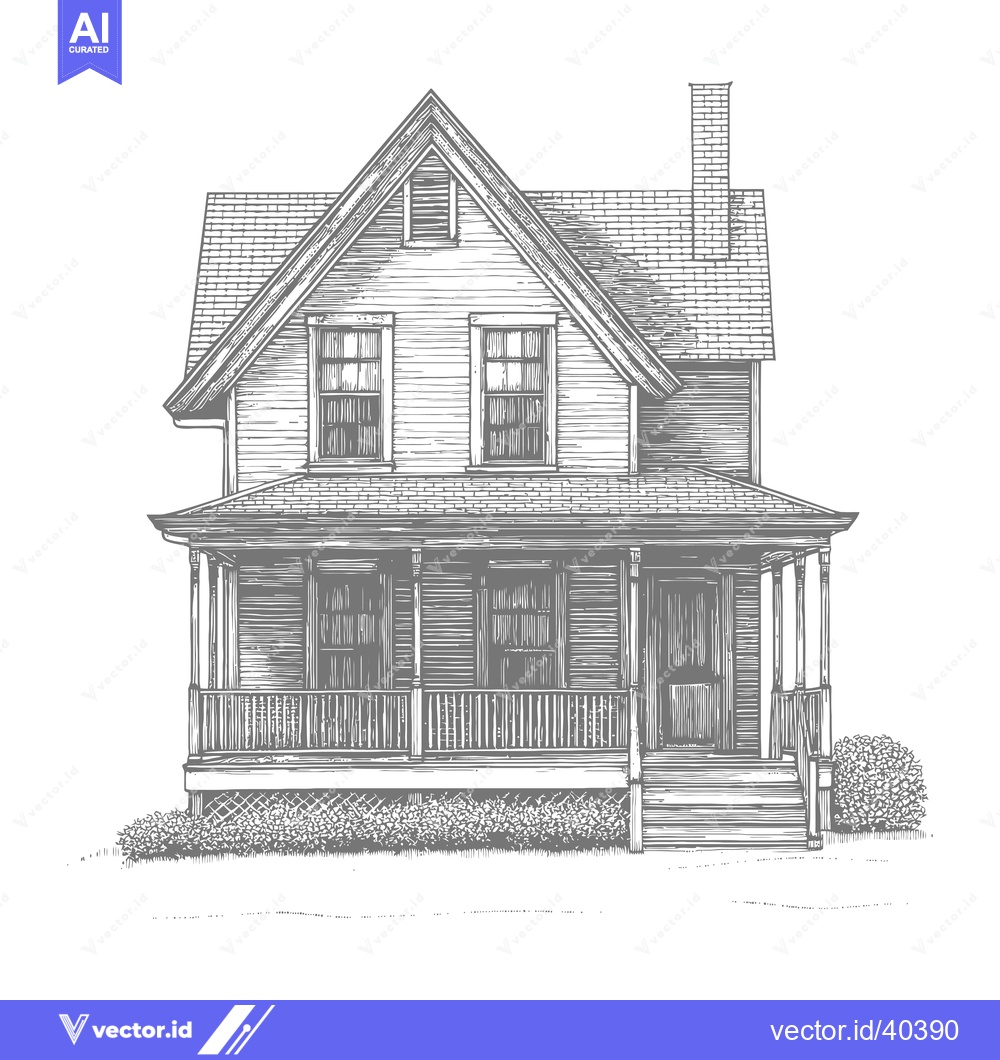 Premium Vector dari A charming two story house with a wrap around porch