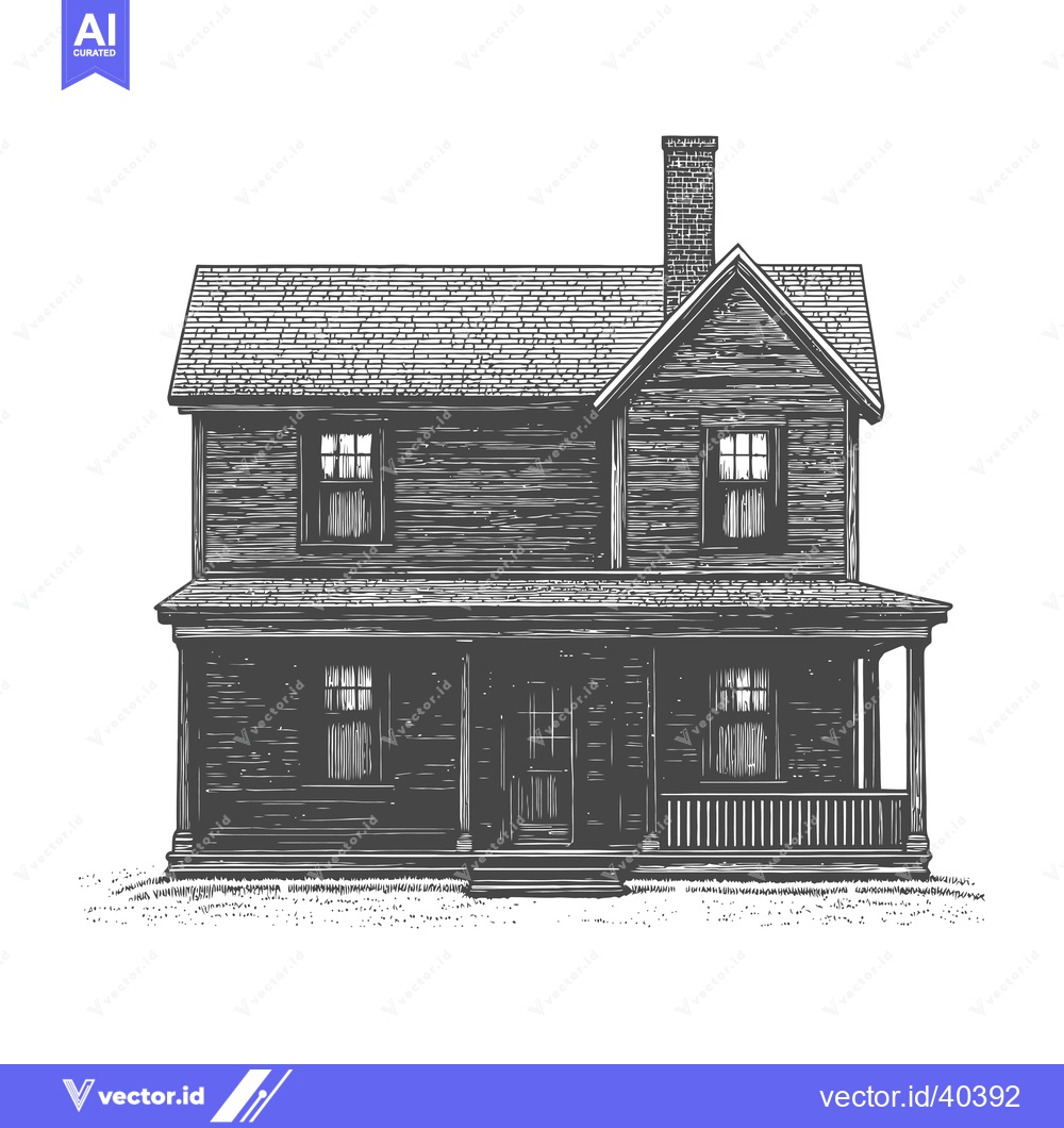 Premium Vector dari Two Story Wooden House with Porch and Chimney