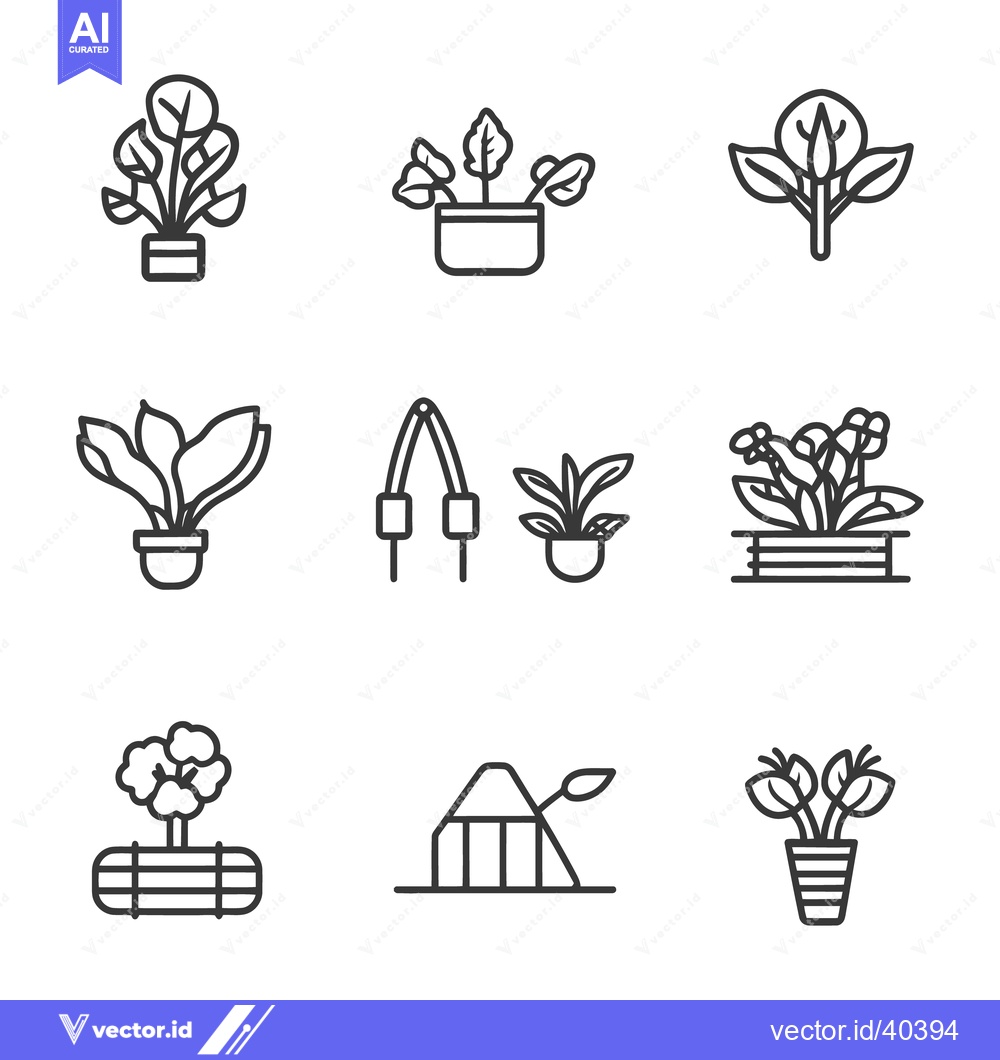 Premium Vector of Simple line art drawings of various potted plants and tools