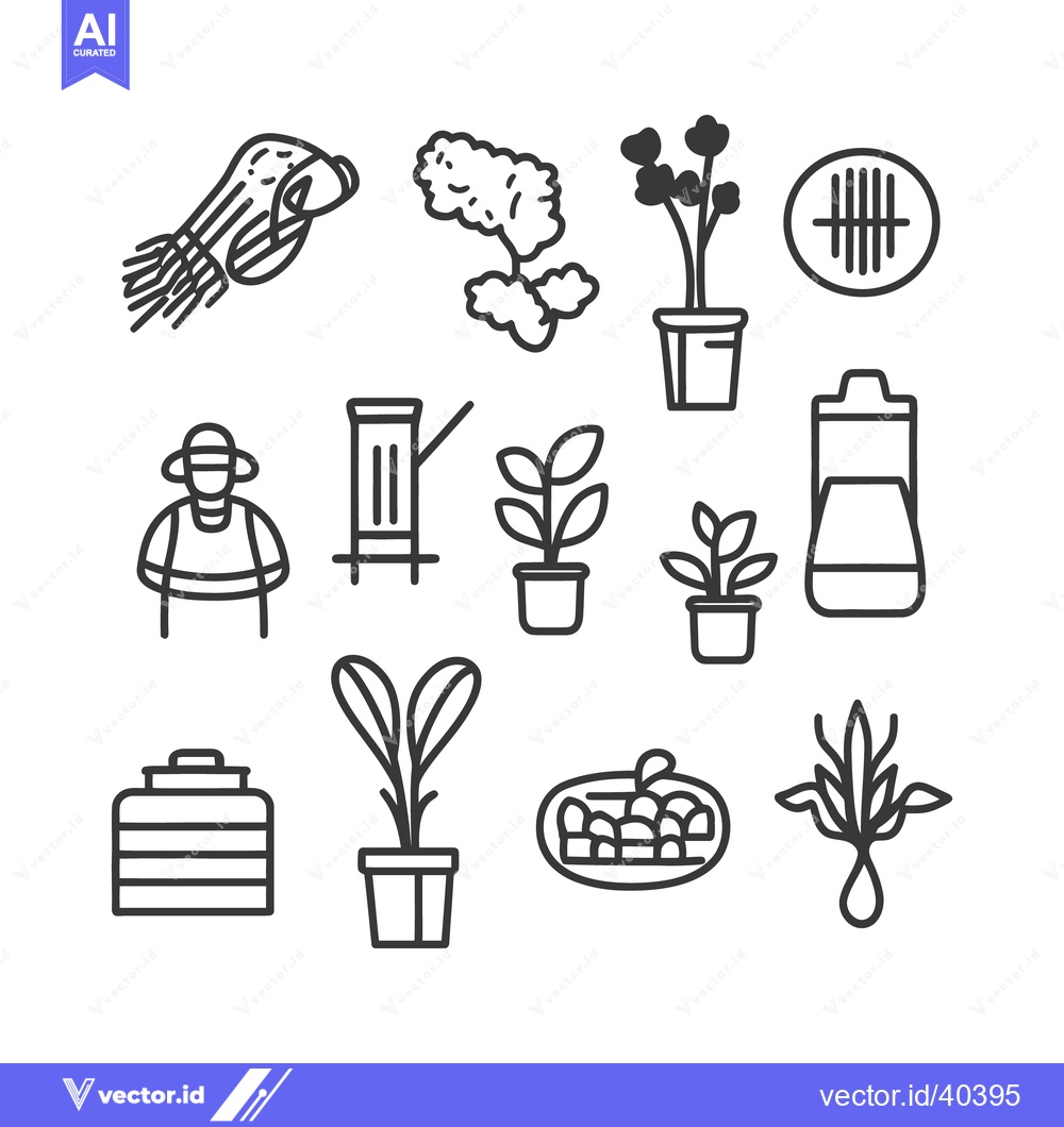 Premium Vector of Simple black and white illustrated icons related to agriculture and fa