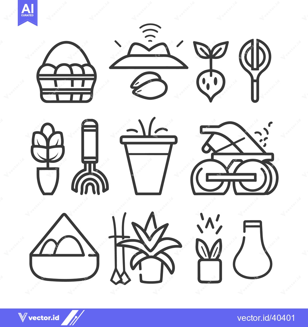 Premium Vector of Collection of stylized outline illustrations depicting gardening and f