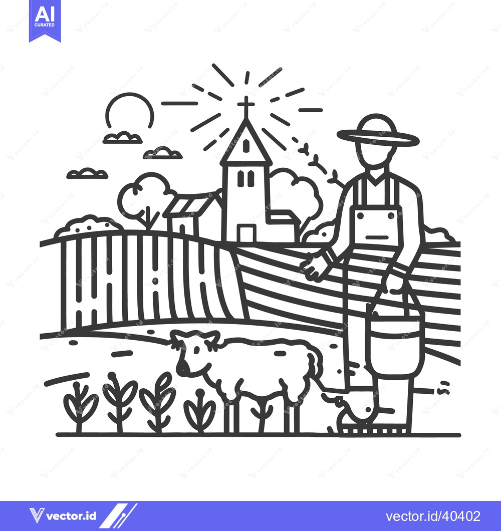 Premium Vector dari A farmer tends to the livestock and field on the farmland