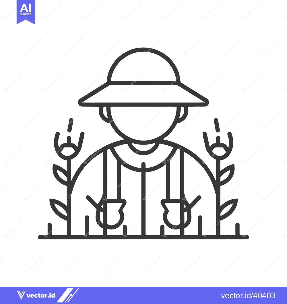 Premium Vector dari A farmer wearing a hat stands amongst plants growing in a field