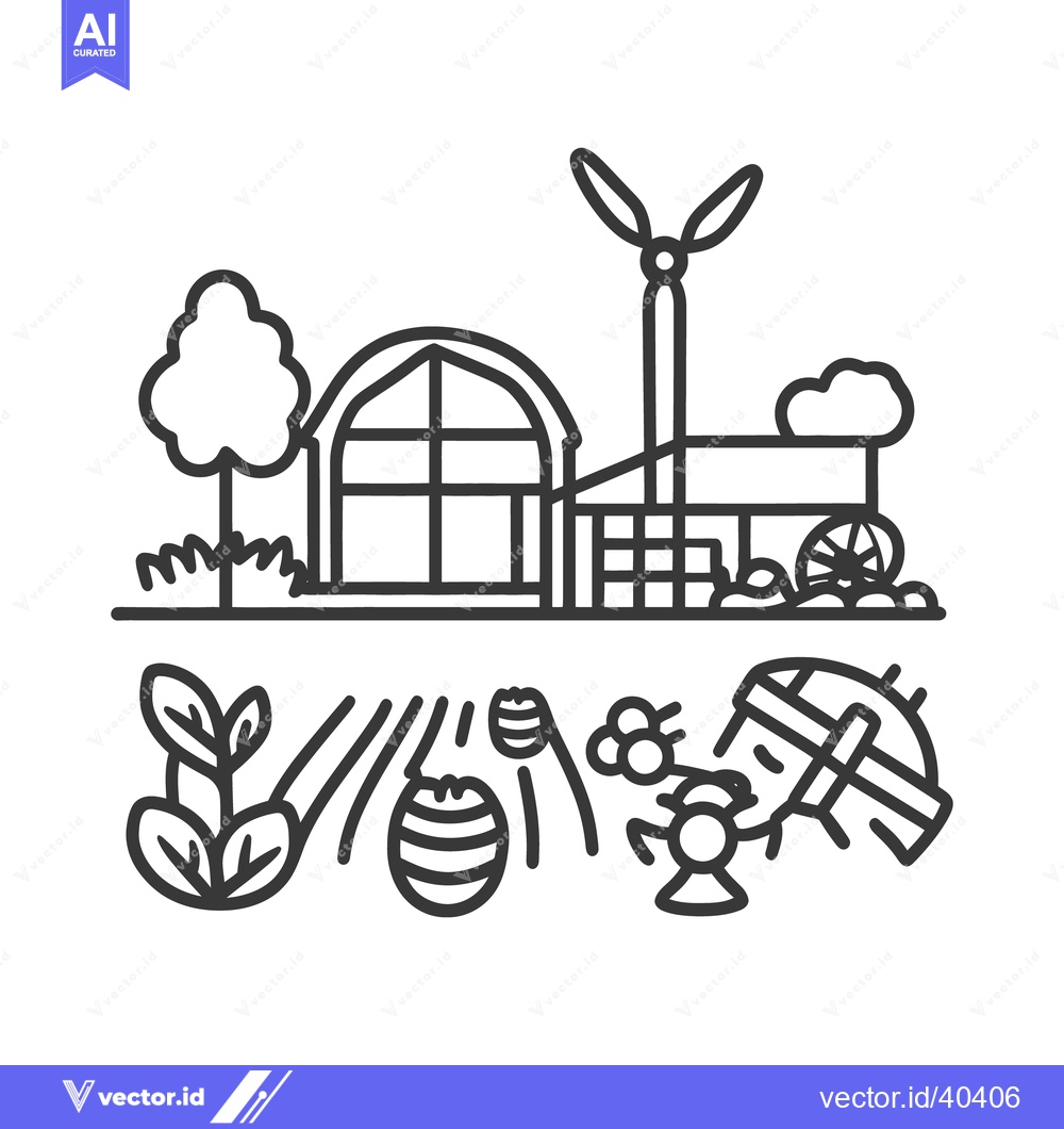 Premium Vector dari Black and white illustration showing agriculture and renewable energy