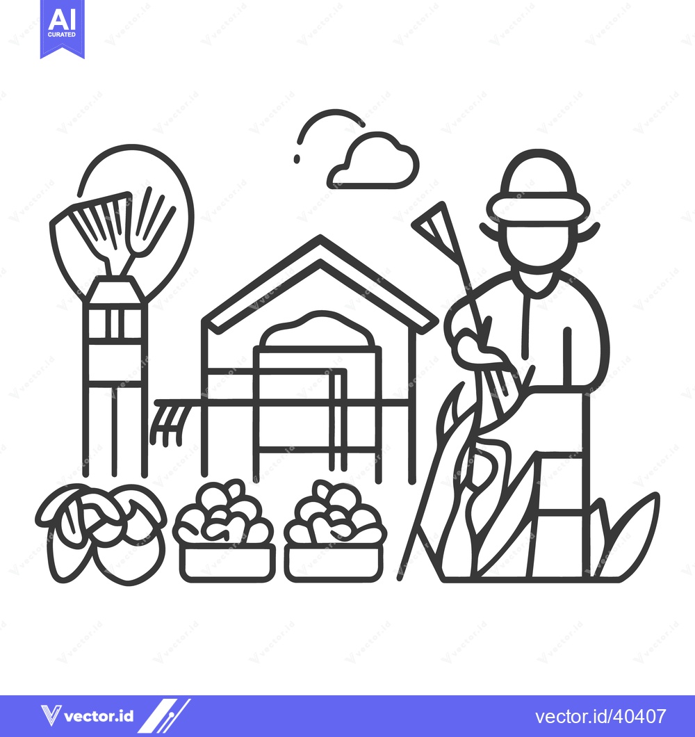 Premium Vector dari A farmer tending their crops and produce in a simplified illustration