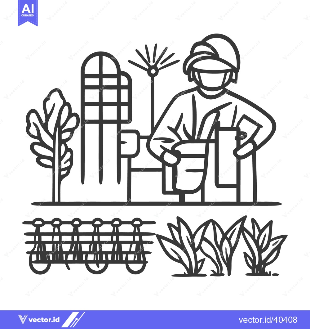 Premium Vector dari A gardener tends to plants in a simple garden illustration