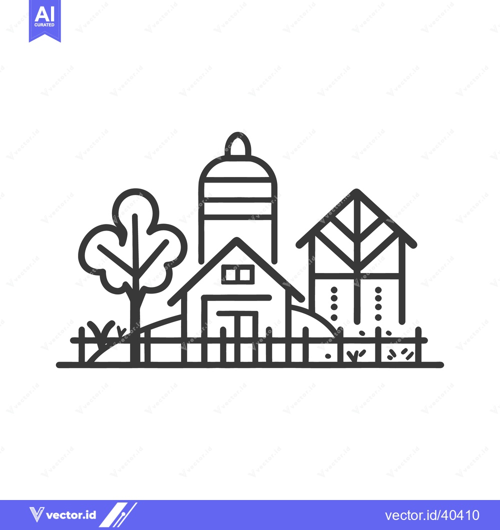 Premium Vector dari A simple monochrome line drawing of a rural farm scene