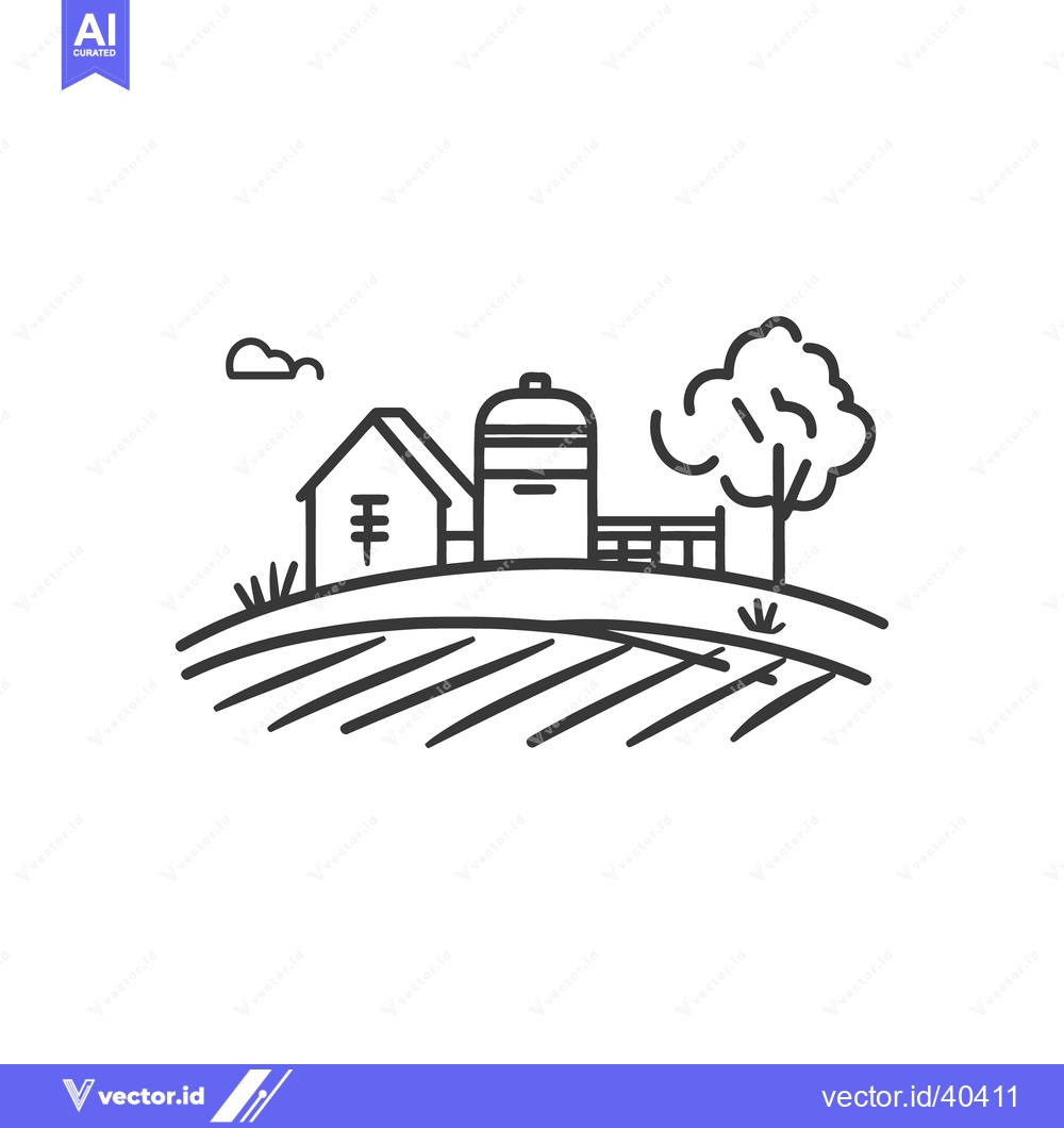 Premium Vector of A simple black and white illustration of a rural farm scene