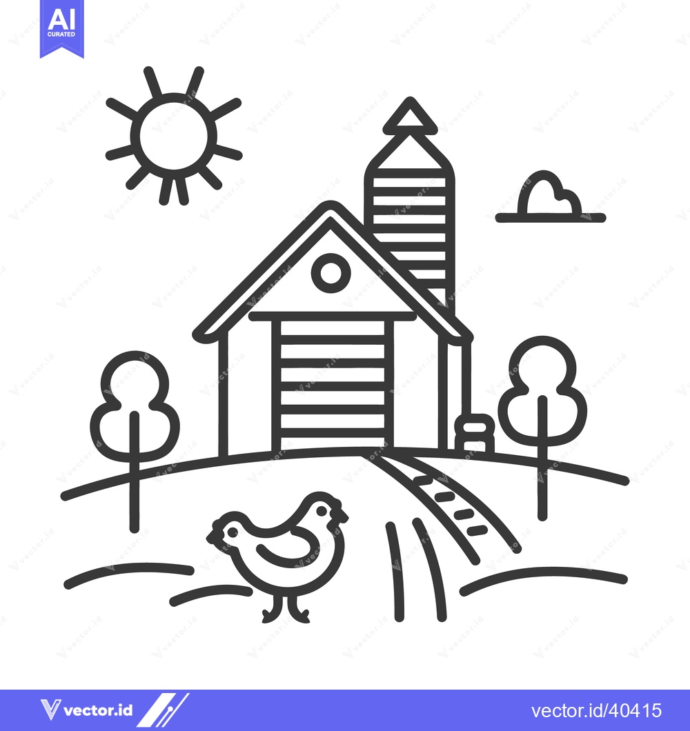 Premium Vector dari A black and white illustration of a rural farm scene