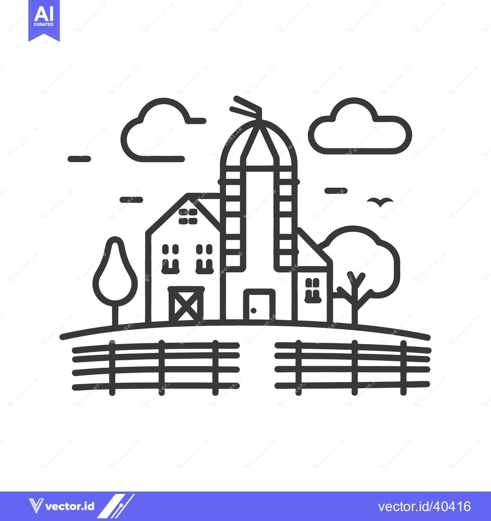 Premium Vector of Simple line drawing depicting a rural farmland and agriculture scene